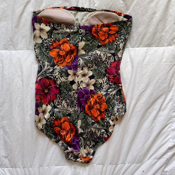 Vintage 90s y2k strapless floral tropical one piece swimsuit size 12 beach - Picture 5 of 8